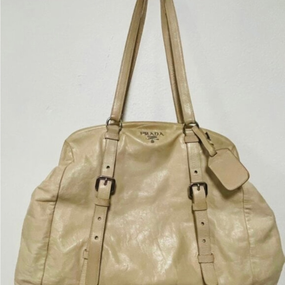 Prada Beige Leather Shoulder Bag with Dual Straps